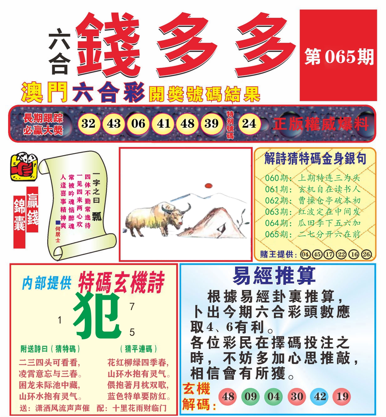 澳门钱多多B 第65期