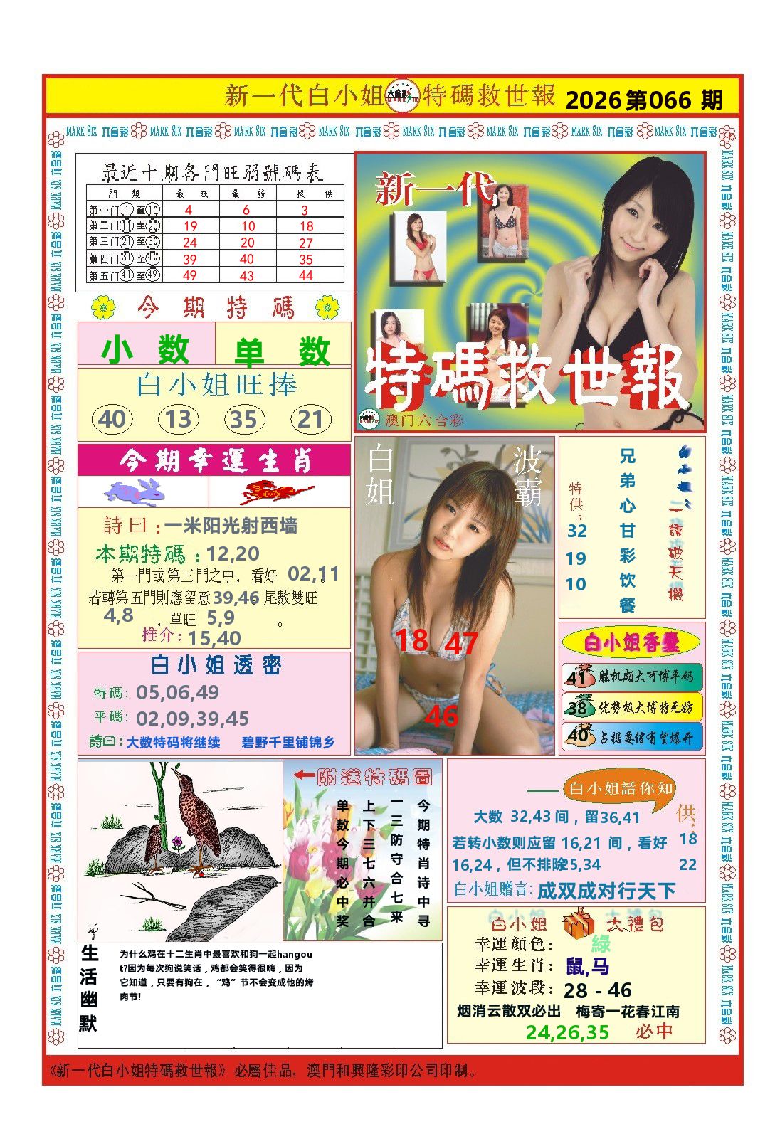 澳门特码救世报 第66期