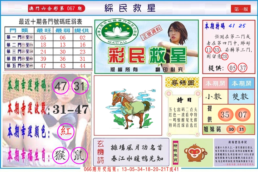 澳门彩民救星 第67期