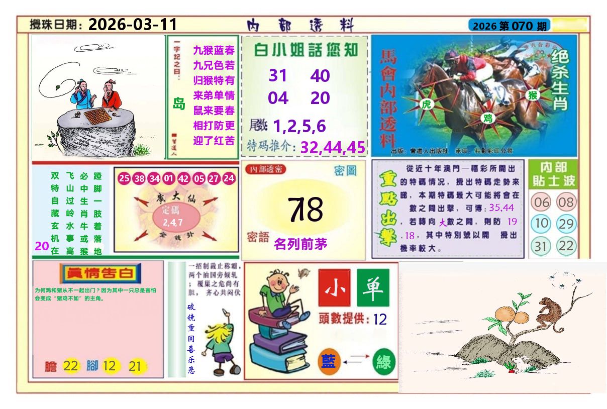 澳门内部透料A 第70期