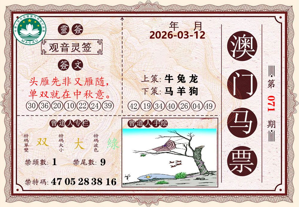澳门马票 第71期