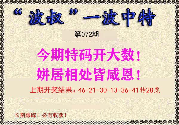 波叔中特 第72期