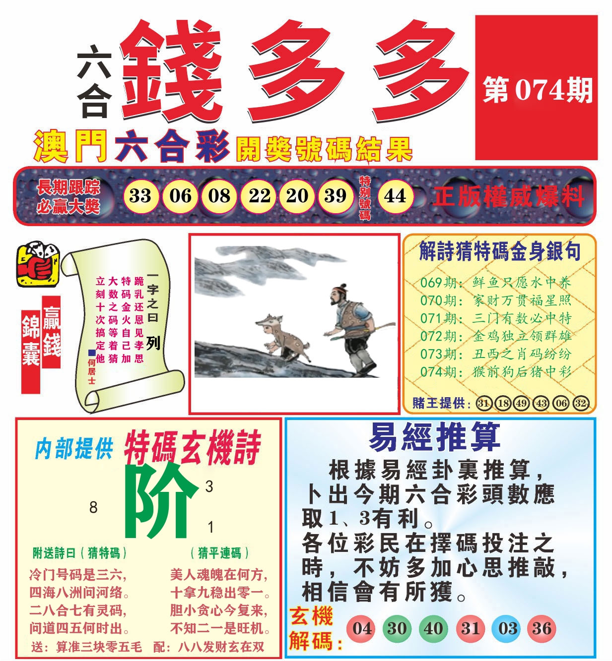 澳门钱多多B 第74期