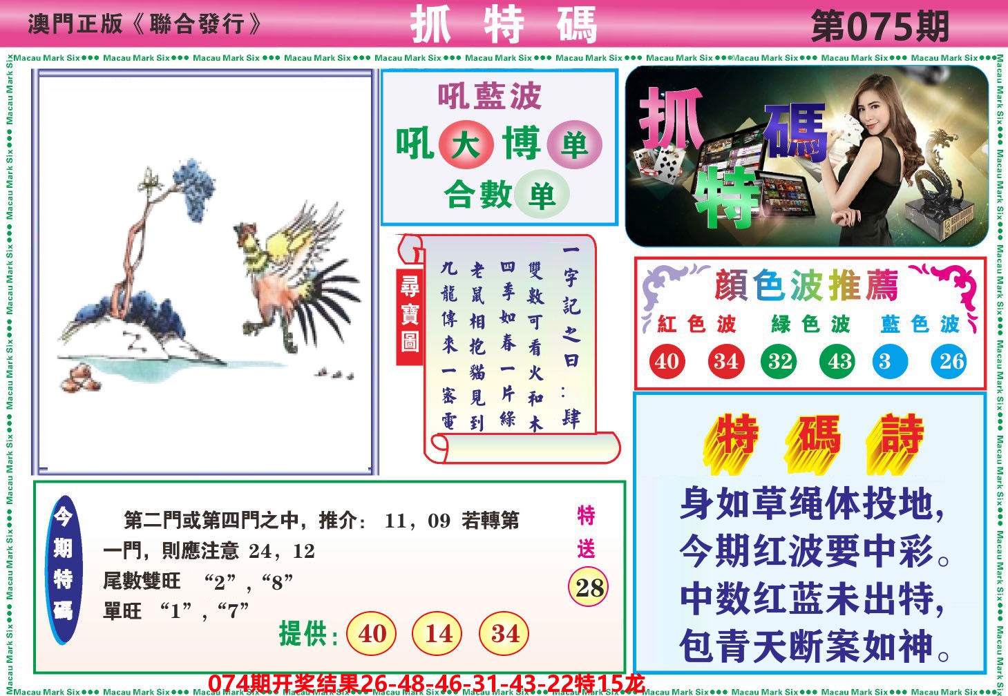 澳门抓特码A 第75期