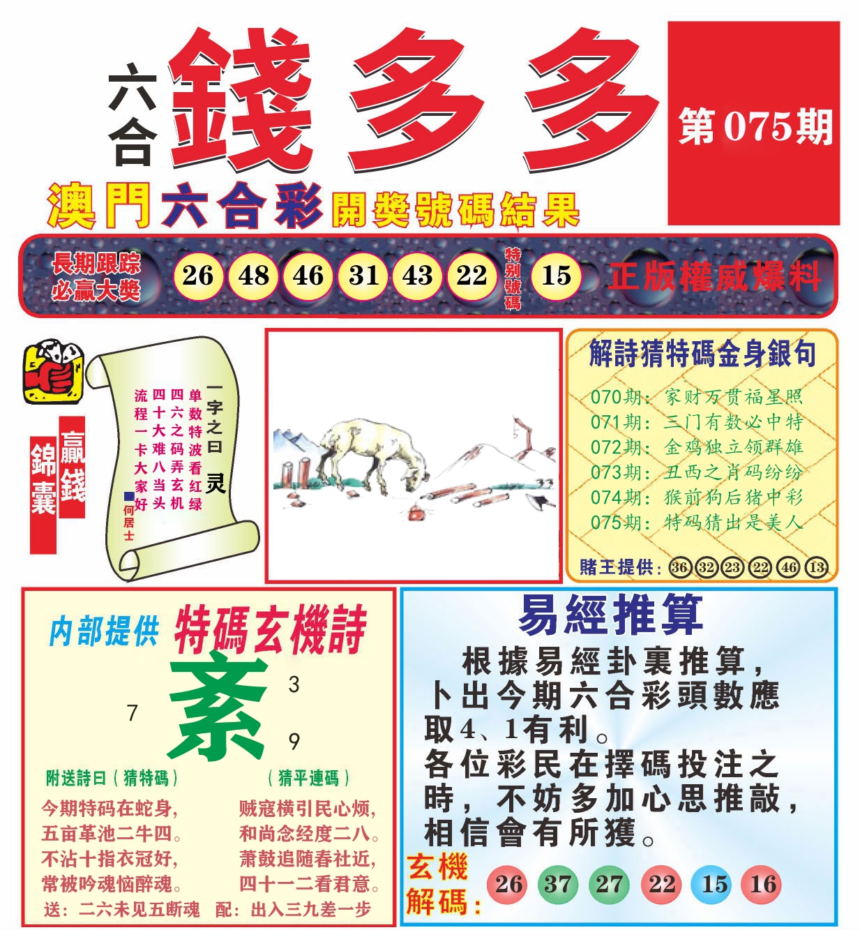 澳门钱多多B 第75期