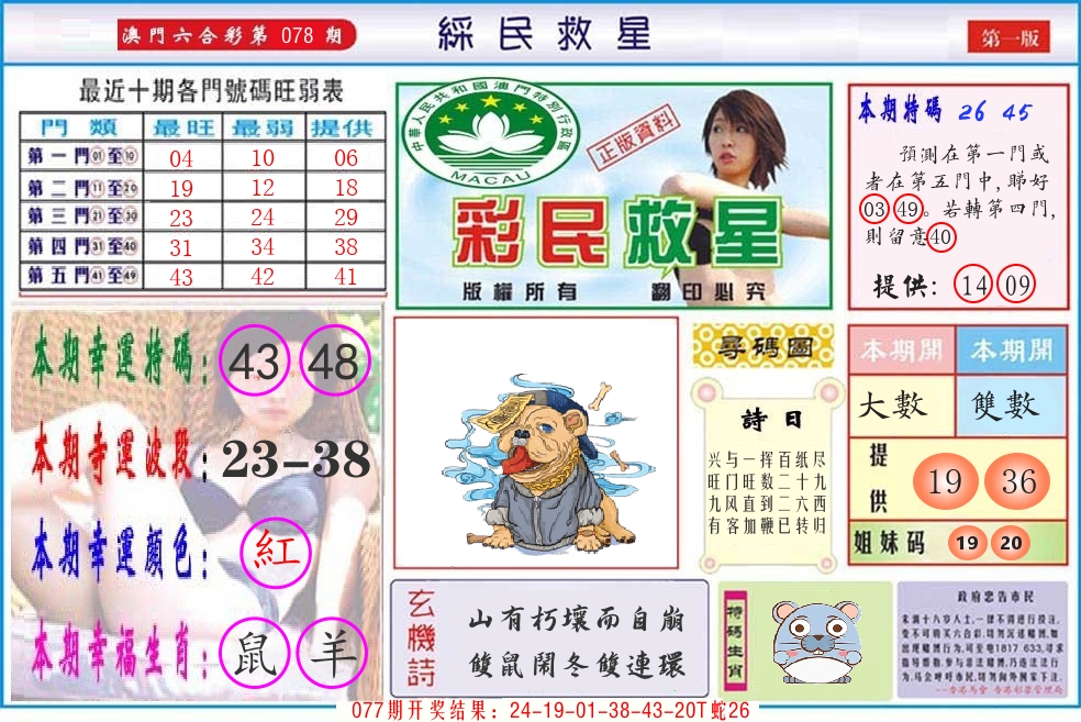 澳门彩民救星 第78期