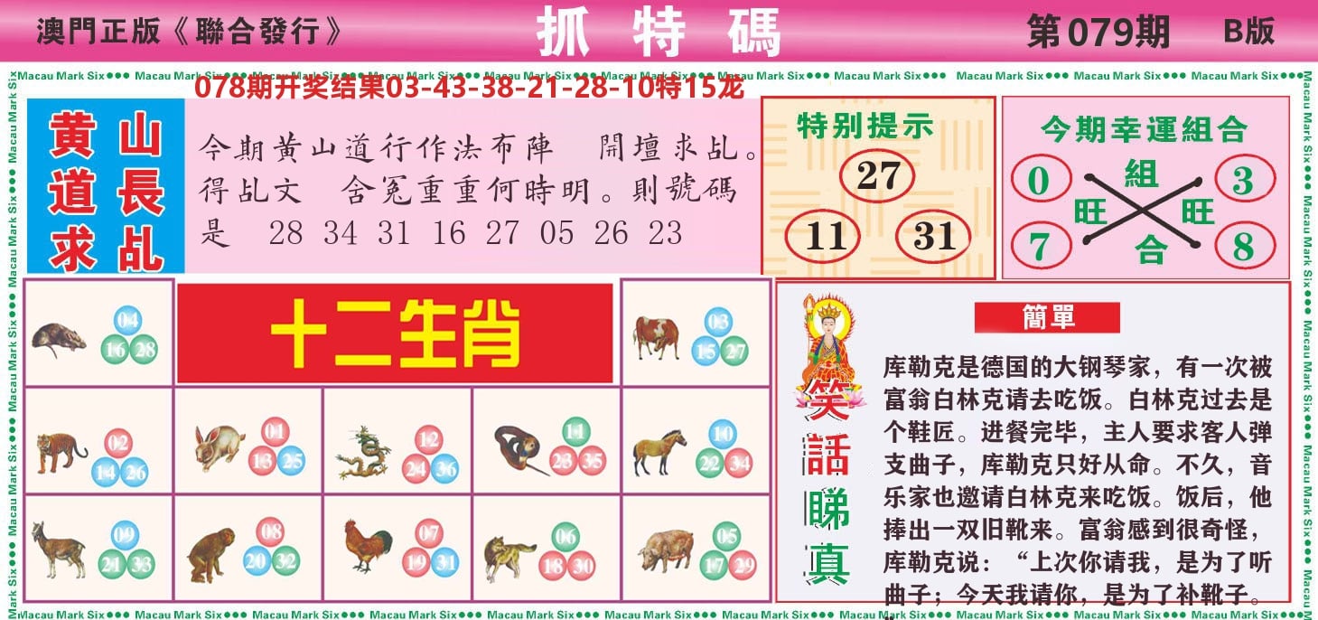 澳门抓特码B 第79期