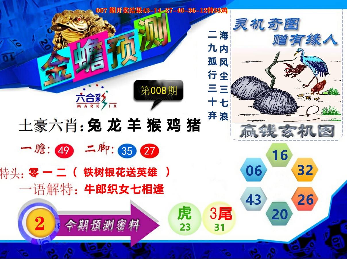金蟾预测 第8期