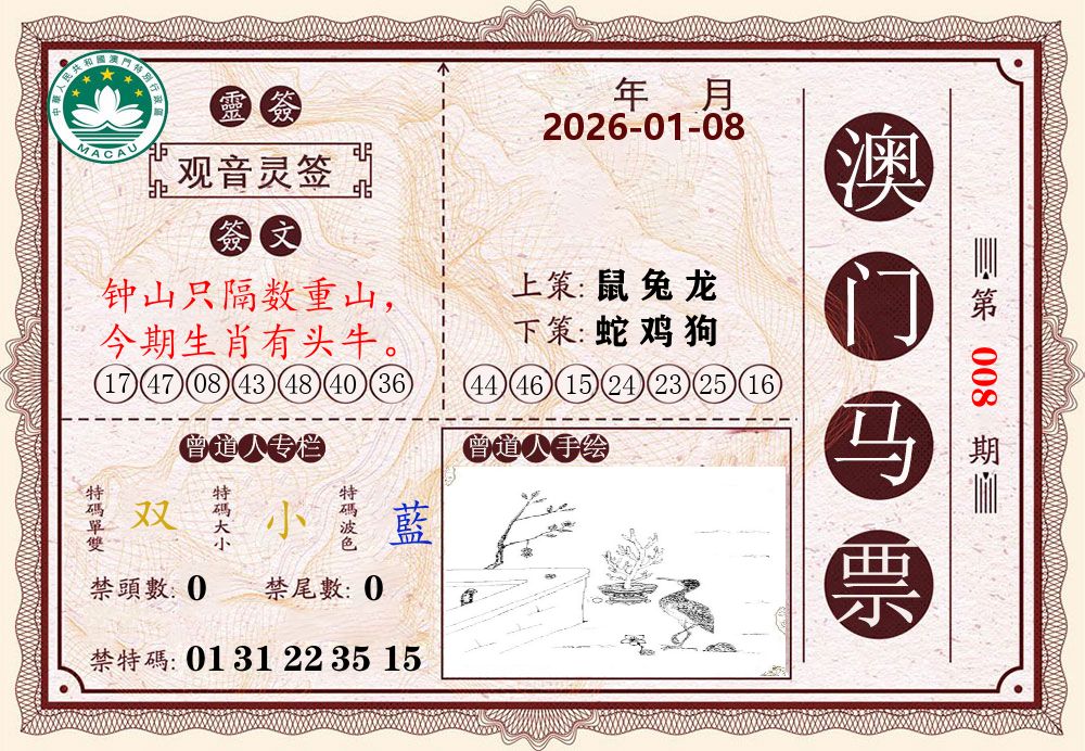 澳门马票 第8期