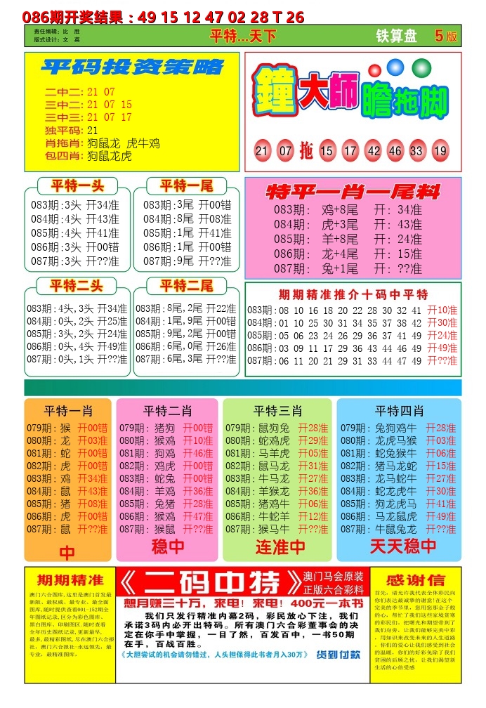 澳门铁算盘D 第87期