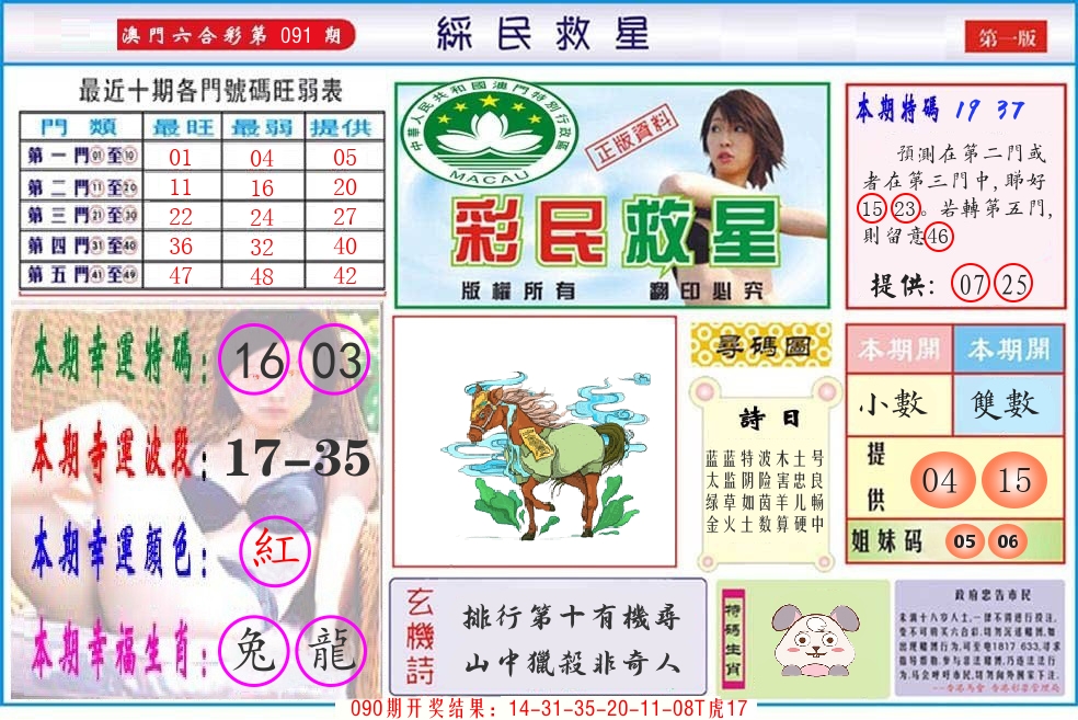 澳门彩民救星 第91期