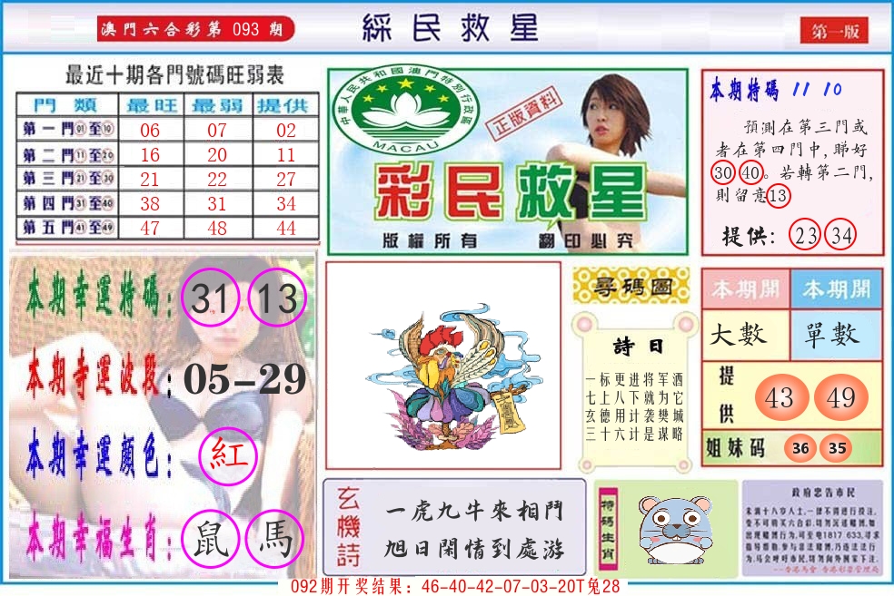 澳门彩民救星 第93期